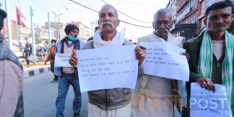 सर्लाहीका उखु किसानद्वारा माइतीघरमा प्रदर्शन