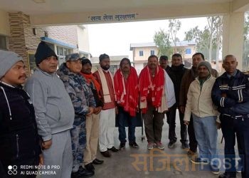 ईलाका प्रहरी कार्यलय  बोदे बर्साईनको प्रमुख प्रहरी नायब निरीक्षक अयोध्या शरनलाई सम्मान गर्दै विदाई