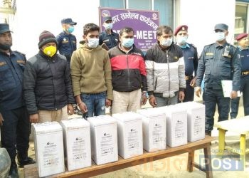 नेपाल टेलिकमको टावरमा जडान गरिएको ब्याट्रि लुटपाटमा संलग्न ४ जना पक्राउ