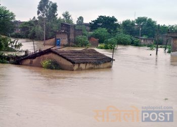 सप्तरीमा बाढी- पटक पटक फुट्दै आएकाे चन्द्रनहर फेरि फुट्याे ३०० घर डुवानमा