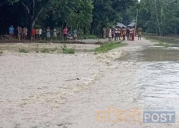 जिता नदीकाे बाढी सप्तरीको कदमाहा टोलमा पस्दा २ सय घर डुबानमा