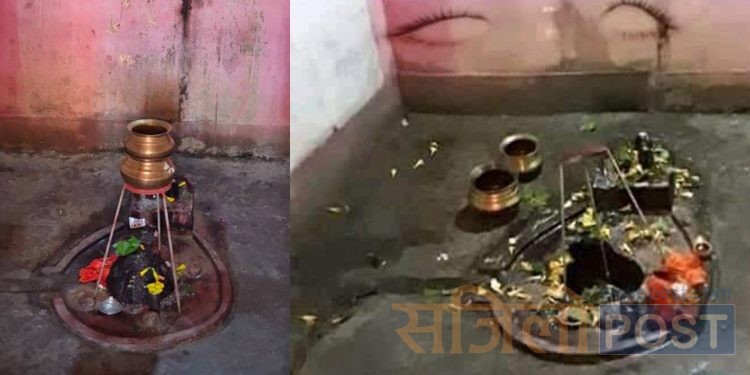 मन्दिरभित्रको शिवलिंग जमिनमुनि भासिँदा स्थानीयमा त्रास