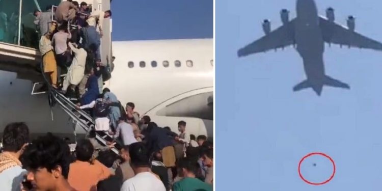 अफगानिस्तानको काबुल छाड्न धावनमार्गमै हजारौँको भीड, उडिरहेको विमानबाट खसे तीन जना (भिडियोसहित)
