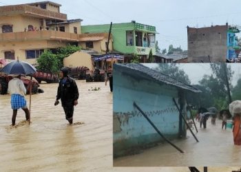महोत्तरीमा रातो नदीको बाढीले तटबन्ध भत्काएर बाढी गाउँ पस्यो, सयौ घर डुबानमा
