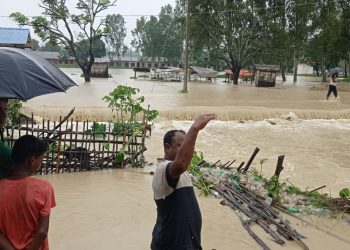 बिहीबारदेखि परेको लगातारको वर्षाले धनुषाको दक्षिणी भेग डुबानमा (फाेटाे फिचर )