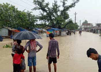 बिहीबारदेखि परेको लगातारको वर्षाले धनुषाको दक्षिणी भेग डुबानमा (फाेटाे फिचर )