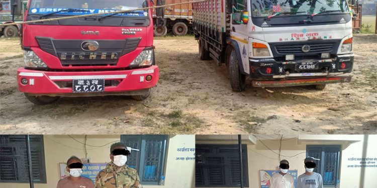 पर्सामा दुई वटा ट्रकबाट २७७ बोत्तल लागुऔषध बरामद, चारजना प्रहरी नियन्त्रणमा
