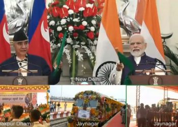 प्रधानमन्त्रीद्वय देउवा र मोदीले संयुक्त रुपमा हरियो झण्डा देखाएर गरे जयनगर कुर्था रेल सेवा उद्घाटन