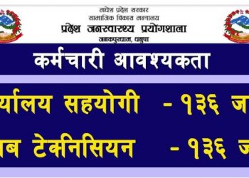 प्रदेश जनस्वास्थ्य प्रयोगशाला जनकपुरधामले माग्यो २७२ जना कर्मचारी (हेर्नुहोस भ्याकेन्सी नोटिस सहित)