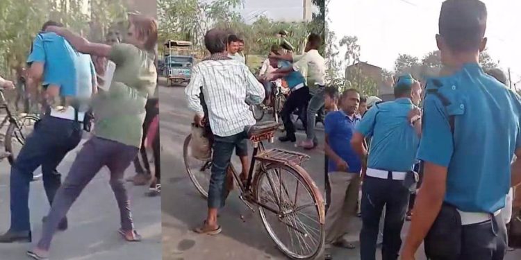 मोटरसाइकल पल्टिएर घाइते भएकालाई उठाउन जाँदा उल्टै कु टिए ट्राफिक प्रहरी