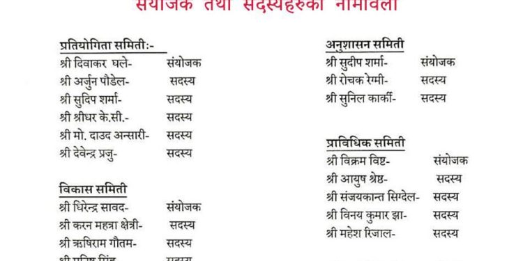 नेपाल क्रिकेट संघ (क्यान) ले बनायो पाँच समिति
