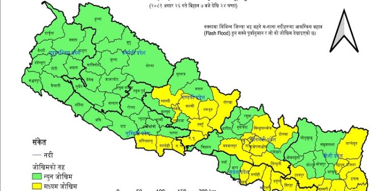 नदीहरुमा पानीको सतह बढ्दै, आउँदो तीन दिनसम्म बाढीको सम्भावना