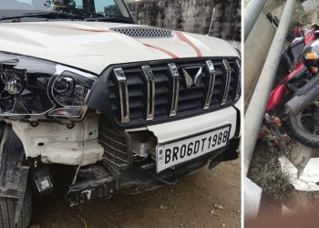 धनुषामा स्कारपियोले मोटरसाइकल लाई ठक्कर दिदा २ जना घाइते ,१ जना गम्भीर
