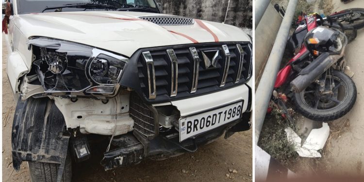 धनुषामा स्कारपियोले मोटरसाइकल लाई ठक्कर दिदा २ जना घाइते ,१ जना गम्भीर