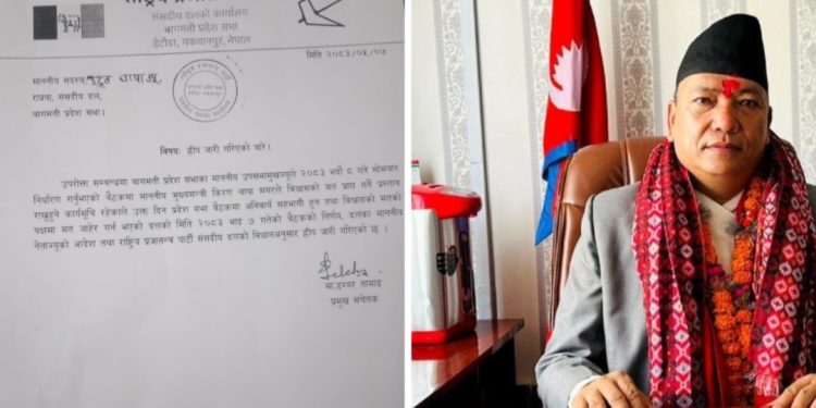किरण थापालाई बिश्वासको मत दिन राप्रपा बागमती संसदीय दलको ह्वविप